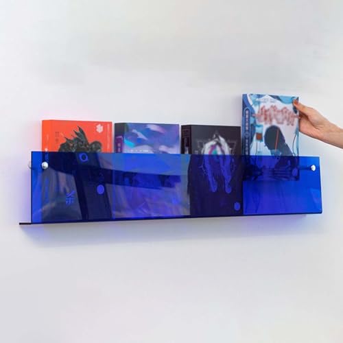 YUEKOPOU Wall Mounted Acrylic Floating Shelves - Modern Clear Magazine Rack & Brochure Display Stand Plastic Book Organizer for Office & Home(Blue,40cm(15 3/4")) von YUEKOPOU