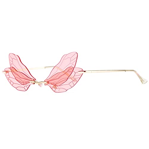 YUELUQU Mode Rimless Dragonfly Schmetterling Flügel Sonnenbrille Party Cosplay niedliche lustige Gläser (Rosa) von YUELUQU