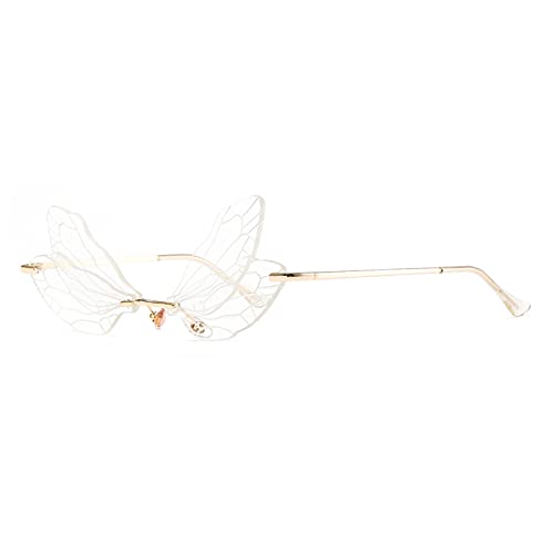 YUELUQU Mode Rimless Dragonfly Schmetterling Flügel Sonnenbrille Party Cosplay niedliche lustige Gläser (Transparent) von YUELUQU