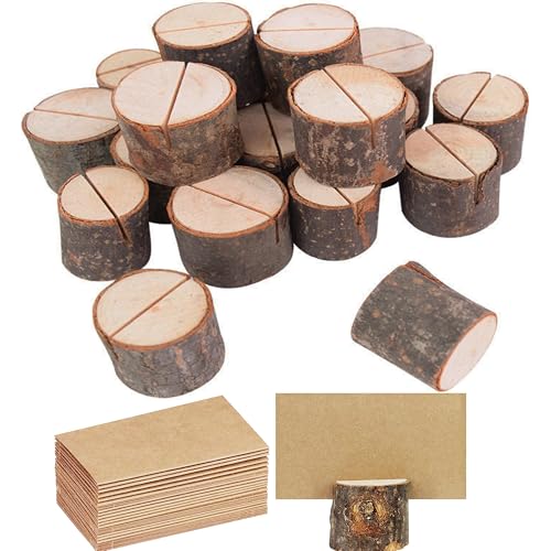 YUEMING 24stk Tischkartenhalter Holz Kartenhalter Holz Menükartenhalter mit 24 Tischkarten, Platzkartenhalter Memohalter Holz, Vintage Tischdeko für Hochzeiten, Weihnachten, Taufe, Geburtstage Mehr von YUEMING