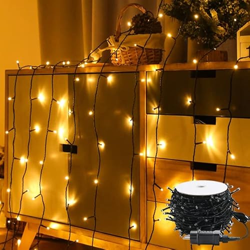 YUENFONG Lichterkette Außenlichterkette 100m 1000 LED Warmweiß 8 Leuchtmodi mit Stecker, Außen Innen Dekoration IP44 Wasserdicht für Weihnachten, Hochzeit, Bankett(Warmweiß) von YUENFONG