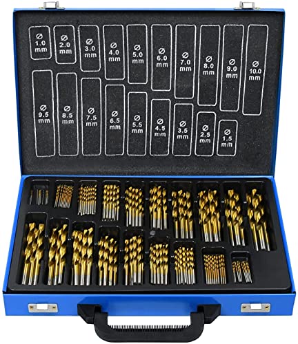 YUENFONG Metallbohrer Set 170-teilig Bohrersets Metallbohrersortimentsets 1-10 mm, HSS Spiralbohrer DIN 338 Spitzenwinkel DIN 338 Profi-Steinbohrersatz für Metalle, Stahl, Stahlguss, Kunstoff, Holz von YUENFONG