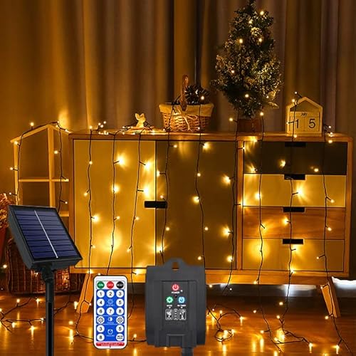 YUENFONG Solar Lichterkette 100M 1000LED Warmweiß Solarlichterkette Lichterkette IP65 Wasserdicht, 8 Modi beleuchtungkette für Weihnachten, Balkon, Hochzeit, Außen und Innen(100M, 1000LED) von YUENFONG