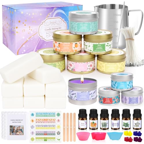 Kerzen Selber Machen Set, DIY Kerzenherstellung Kit für Erwachsene Anfänger, DIY Duftkerze Geschenke Set mit Sojawachs, Ätherische Öle, DIY Zubehör Set, Kerzen Gießen Set Geschenke für Frauen Männer von YUEONEWIN