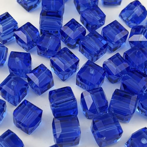 YUEXIGO Kristallglasperlen für Schmuckherstellung, 6 mm, quadratisch, Abstandshalter, lose Perlen für Armband, Ohrringe, Halsketten, Bastelarbeiten, Blau, 100 Stück von YUEXIGO