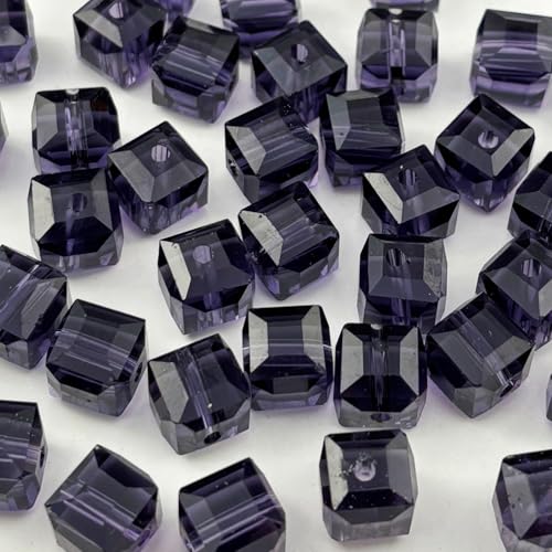 YUEXIGO Kristallglasperlen für Schmuckherstellung, 6 mm, quadratisch, Abstandshalter, lose Perlen für Armband, Ohrringe, Halsketten, Bastelarbeiten, Violett, 100 Stück von YUEXIGO