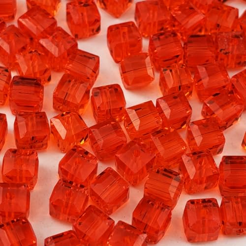 YUEXIGO Kristallglasperlen für Schmuckherstellung, 6 mm, quadratisch, Abstandshalter, lose Perlen für Armband, Ohrringe, Halsketten, DIY Handwerk, 100 Stück (Orange/Rot) von YUEXIGO