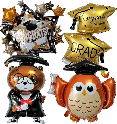 2024 Deko Abschlussfeier Luftballons, 4pcs Folienballon Abitur, Abschlussfeier Party Dekorations, Graduation Deko Luftballons, Bachelor Deko Luftballons, Abschluss Dekorationen von YUEXNKO