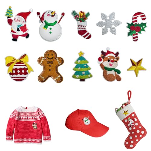 Aufnäher Weihnachten Dekoration, 10 Stück Bestickte Flicken Patches Weihnachten, Weihnachten Weihnachtsmann Applikationen, Aufnäher Kinder Weihnachten, für Rucksäcke Kleidung Jeans von YUEXNKO