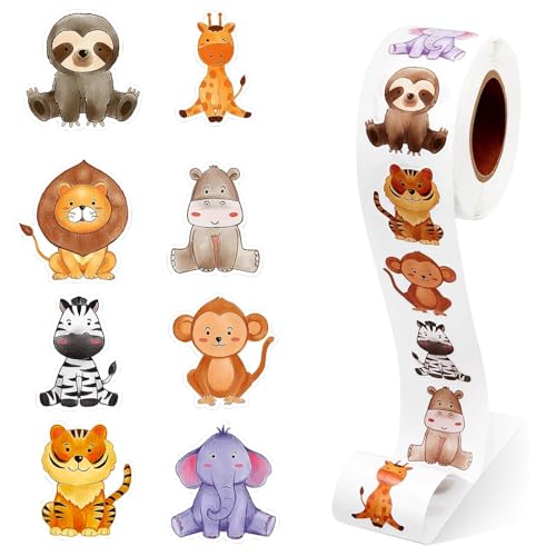 Runde Tier Aufkleber, 500pcs Tier Aufkleber, Animal Sticker Rolle, Tier Belohnungsaufkleber, Tieraufkleber Runde, Cartoon Tier Aufkleber, Tier Aufkleber, Animal Sticker Kinder, Tiermuster Sticker von YUEXNKO