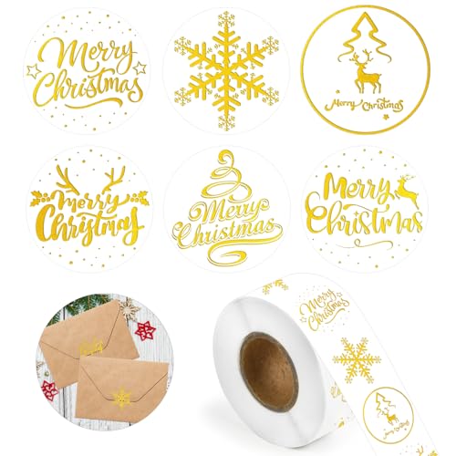 Weihnachtssticker, 1000pcs Weihnachten Sticker Rolle, Aufkleber Weihnachten, Sticker Weihnachten, Weihnachtsaufkleber, Selbstklebend Merry Christmas Sticker, für Geschenkverpackung von YUEXNKO