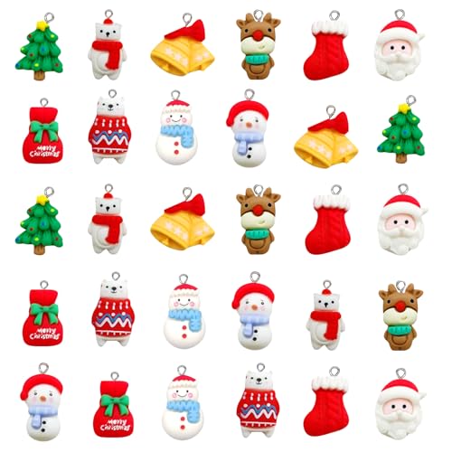 YUEXNKO Mini Weihnachtsschmuck, 30pcs Weihnachtsbaum Deko Anhänger, Mini Anhänger Weihnachten Deko, Miniatur Weihnachtsbaum Anhänger, Weihnachten Harz Anhänger, Weihnachtsanhänger von YUEXNKO