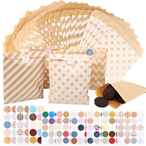 Papiertüten aus Kraftpapier, 125 Stück mit 144 Aufklebern, Bonbontüten aus Papier, Verpackung für Dessert, Kekse, Schokolade, Beutel aus Lebensmittelpapier, für Weihnachten, Hochzeit von YUEYUAN