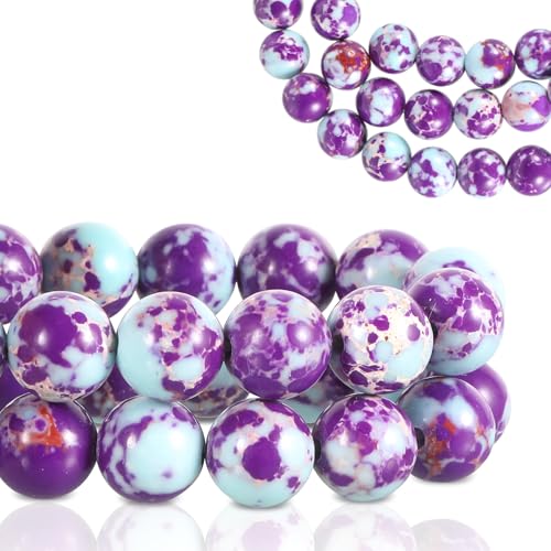 45-47 Stück Edelstein Perlen,8 mm Lila Blaue Jaspis Edelstein Naturstein Perlen Königliche Meeressediment Natürliche Perler Beads Runde Steinperlen für Armbänder Ketten Schmuckherstellung DIY von YUFFQOPC