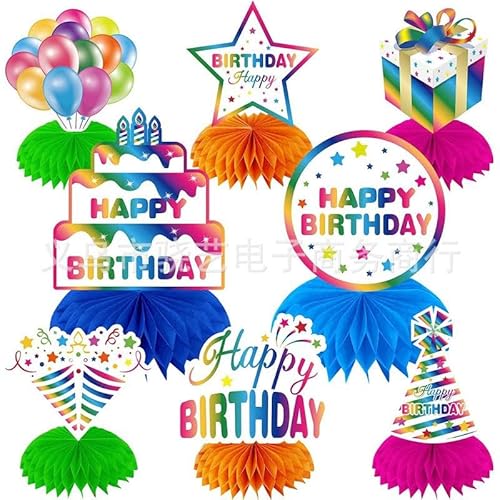 8 Stück Geburtstag Dekoration,Geburtstag Bienenwaben Deko Papier Farbig Happy Birthday Tisch Ornamente Papier Tischdekoration Geburtstag Party Zubehör für Männer Frauen Geburtstag Party Tischaufsätze von YUFFQOPC