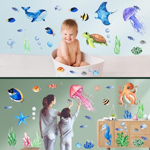 Meerestiere Wandtattoo Leuchtend Ozean Meerestiere Leuchtender Wandaufkleber, Wandsticker Leuchtaufkleber Fluoreszierend Wandaufkleber Aufkleber Unterwasserwelt, Kinderzimmer Dekorative Aufkleber von YUFFQOPC