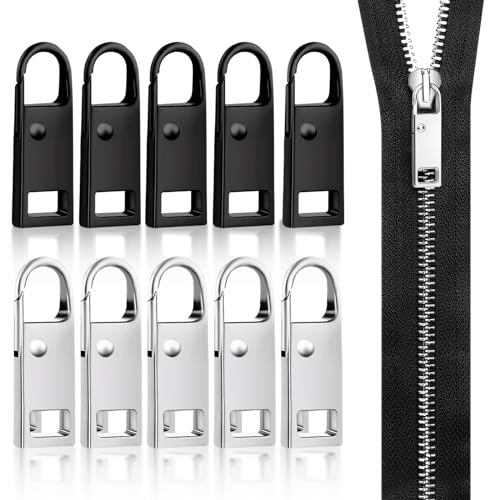 Reißverschluss Zipper 10 Stück Reißverschluss Zipper Ersatz Legierter Reißverschluss Zieher Wiederholte Verwendung für Zipper Stiefel Koffer Jacke Rucksack Kleidung Stiefel Schwarz und Silber von YUFFQOPC