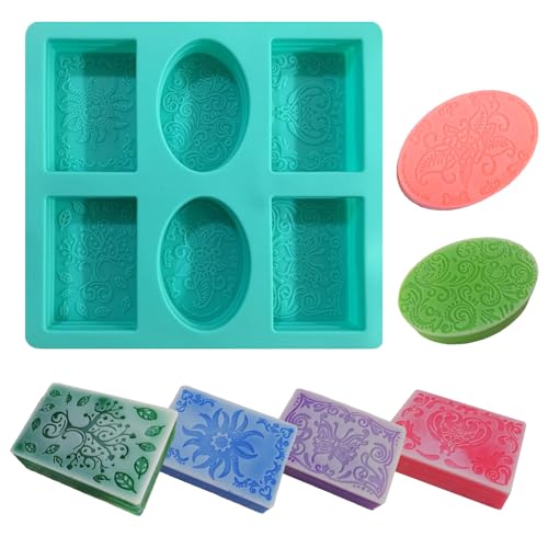 6 Cavity Soap Moulds Silicone,Reusable Rectangular Silikonformen Gießformen,Oval Soap Mould, for Soap DIY Cake,Pudding,Chocolate Muffin von YUFFQOPC