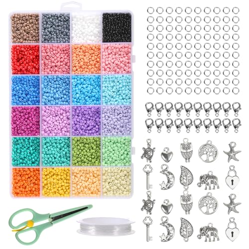 YUFFQOPC 1200 Stück 3mm Perlen für Armbänder, 24 Bunte Perlen zum Auffädeln Perlen Set für Armbänder Halskette DIY Machen Mini Perlenset Charm Kit für DIY Bracelet Making,Feiertage,Partys,Weihnachten von YUFFQOPC