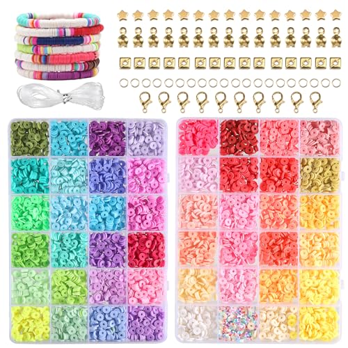 YUFFQOPC 6440 Stück 6mm Perlen für Armbänder, 48 Bunte Perlen zum Auffädeln Perlen Set für Armbänder Halskette DIY Machen Mini Perlenset Charm Kit für DIY Bracelet Making,Feiertage,Partys,Weihnachten von YUFFQOPC