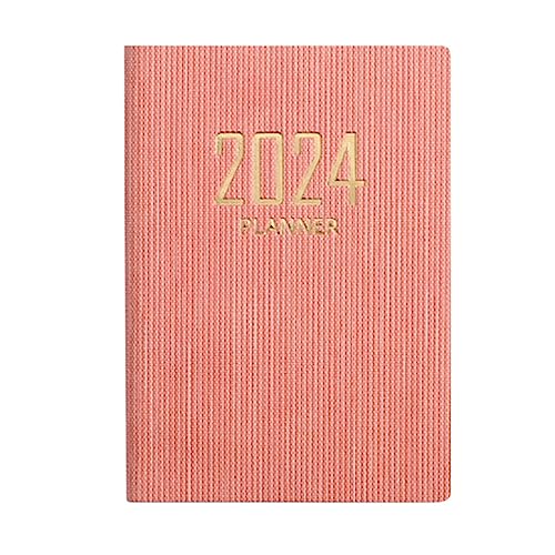 2024 Planer-Notizbuch, A7, Planungsnotizbuch, Kalender, doppelter PU-Ledereinband, Tagebücher, Notizbuch, Notizblock für Arbeitsbedarf Handwerker (Pink, One Size) von YUGHGH