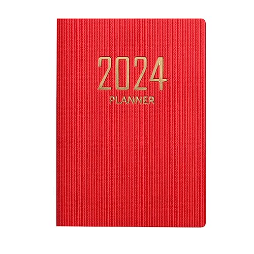 2024 Planer-Notizbuch, A7, Planungsnotizbuch, Kalender, doppelter PU-Ledereinband, Tagebücher, Notizbuch, Notizblock für Arbeitsbedarf Handwerker (Red, One Size) von YUGHGH