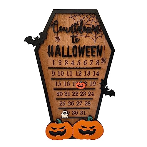 Niedlicher Halloween Countdown Kalender mit Geist und, Halloween Dekoration Holz, Spukhaus Countdown, Halloween Ornament mit abnehmbarem Geist für Tür oder Wand (Khaki, One Size) von YUGHGH