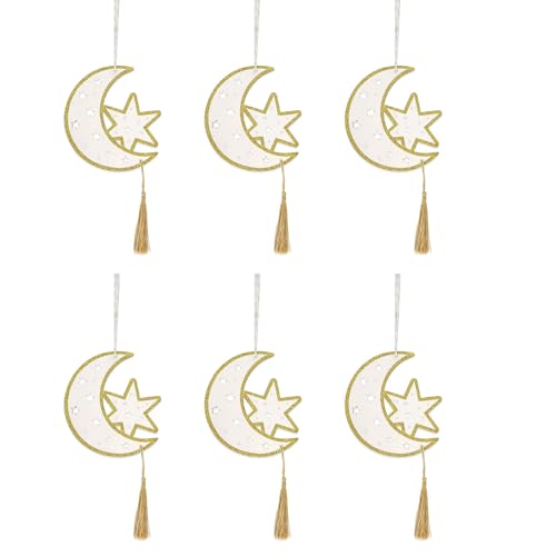 6 Stück Ramadans Ziegenkopf/Stern und Mond Quasten Anhänger Holz Hängende Ornament für Zuhause Moschee Festival Dekoration von YUGSHNKFC