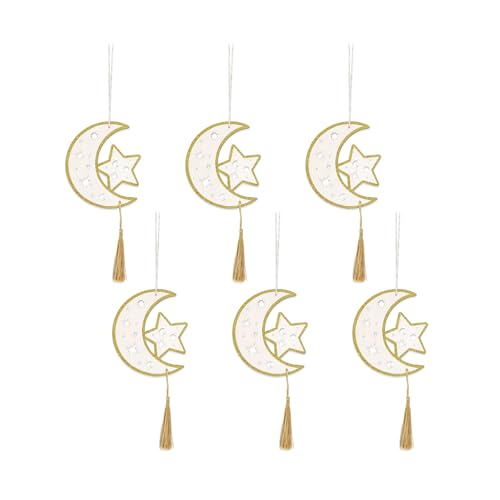 6 Stück Ramadans Ziegenkopf/Stern und Mond Quasten Anhänger Holz Hängende Ornament für Zuhause Moschee Festival Dekoration von YUGSHNKFC