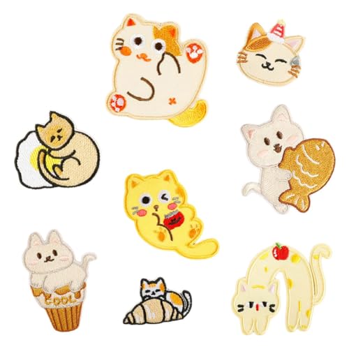 Aufnäher zum Aufbügeln mit Katzen, Cartoon-Tier-Reparatur, Kätzchen, Nähen für Kleidung, Jeans, Hut, Rucksäcke, Cartoon-Tier, bestickt, zum Aufbügeln, 8 Stück Aufnäher zum Aufbügeln mit Katzen, Cartoon-Tier-Reparatur, Kätzchen, Nähen für Kleidung, Jeans, Hut, Rucksäcke, Cartoon-Tier, bestickt, zum Aufbügeln, 8 Stück von YUGSHNKFC