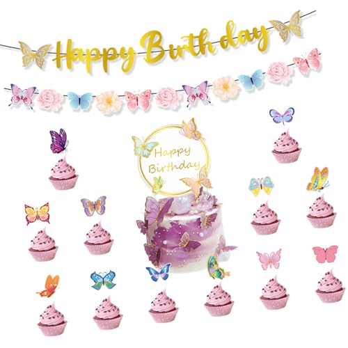 Schmetterlings-Kuchenaufsatz-Set, Partyzubehör, hängende Wirbel, bunte Banner, Papierstruktur für kreatives Schmetterlings-Dessert Schmetterlings-Kuchenaufsatz-Set, Partyzubehör, hängende Wirbel, bunte Banner, Papierstruktur für kreatives Schmetterlings-Dessert von YUGSHNKFC