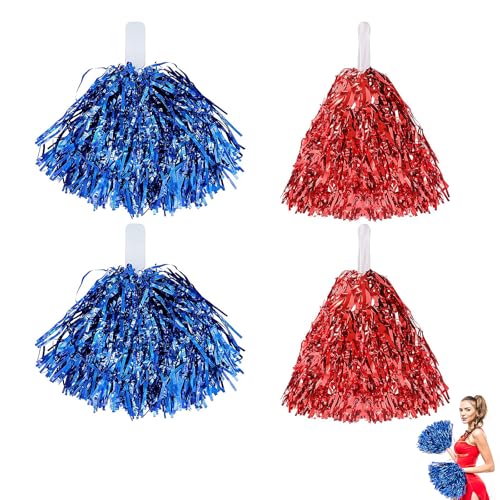 4 Stück Cheerleader Pompons, Pompoms Cheerleading, Pom Poms Cheerleading, Pom Pom, Pompons Cheerleader, Metallfolie Cheerleading Pom Poms Für Sports Wettbewerb Karnevalspartys Verwendet von YUGUOLAN