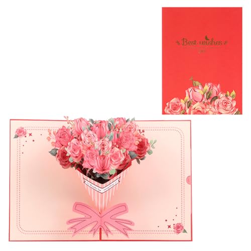 YUHANGCIYE 3D Rosensträuße Papierkarte Valentinstag Grußkarte Umschlag Jubiläumskarte Hochzeitsfeier Karte von YUHANGCIYE