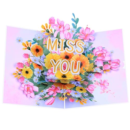YUHANGCIYE Grußkarten, Miss You, Valentinstagskarten, 3D-Blumen-Popup-Grußkarten für Hochzeit, Jahrestag, jeden Anlass, Ehefrau, Ehemann, handgefertigt von YUHANGCIYE