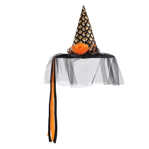 YUHANGCIYE Hexenhut, leuchtender Hexenhut mit Schleiern, Halloween-Zauberer-Kappen für Party und Rollenspiele, stilvolle Maskerade-Kostüm-Dekoration (GD#) von YUHANGCIYE