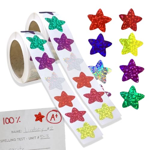 Sterne Sticker Glitzer Belohnungssticker 1000 Stück Sticker Klein Rolle 2,5cm Sterne Aufkleber für Kinder Schule Lehrer Belohnungsaufkleber (Bunte) von YUJINGTING