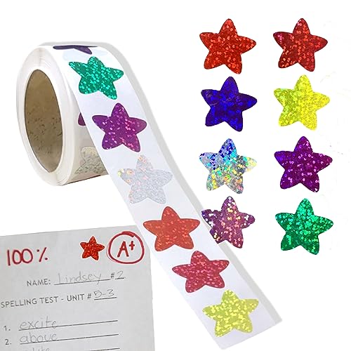 Sterne Sticker Glitzer Belohnungssticker 500 Stück Sticker Klein Rolle 2,5cm Sterne Aufkleber für Kinder Schule Lehrer Belohnungsaufkleber (Bunte) von YUJINGTING