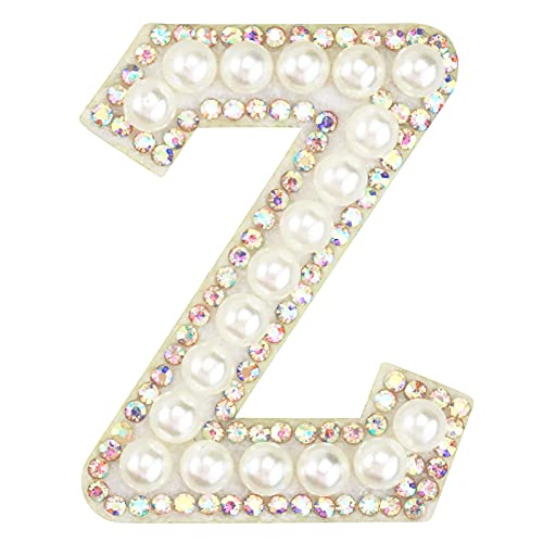 Aufnäher zum Aufbügeln für Kleidung, glitzernde Strasssteine und elegante Perlen A-Z zum Aufnähen, dekorativer Buchstaben-Aufnäher, Glitzer-Alphabet-Applikation, Strass, Perle, englisches von YUJUNKEMAN