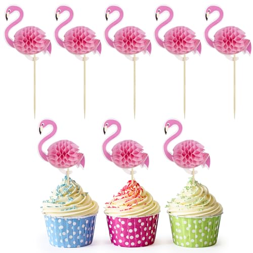Tortendeko Geburtstag, 24 Stück 3D Flamingo Cupcake Topper Torten Deko, Geburtstag Kuchen Deko für Kinder, Kuchendeko Geburtstag Flamingo Cake Decoration, Cake Toppers für Geburtstag Hochzeit Party von YULONGWU
