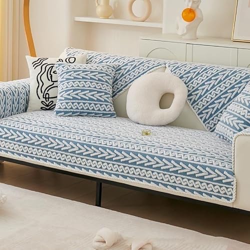 Upgraded Couch Covers - Sofabezug aus Samtstoff mit 3D-Textur, verdickter Sofabezug, rutschfester Couchbezug, flauschiger Sofabezug, Möbelschutz, kratzfester Sofabezug for Hunde(Blue,90*90cm/35.4*35.4 von YUMEIGE