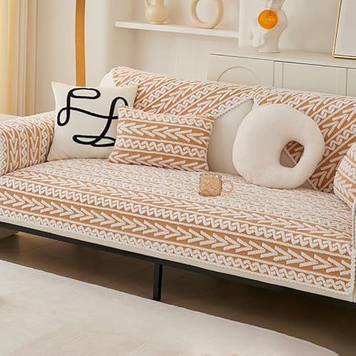 Upgraded Couch Covers - Sofabezug aus Samtstoff mit 3D-Textur, verdickter Sofabezug, rutschfester Couchbezug, flauschiger Sofabezug, Möbelschutz, kratzfester Sofabezug for Hunde(Orange,90*90cm/35.4*35 von YUMEIGE