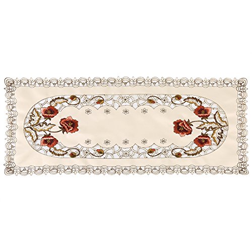 YUMILI Tischdecke, rote Blumenblume, hohl, bestickter Tischläufer, Tischdecke, Hochzeitstischdecke, Tischschutz, Cutwork-Tischdekoration für Partyferien(Rectangle) von YUMILI