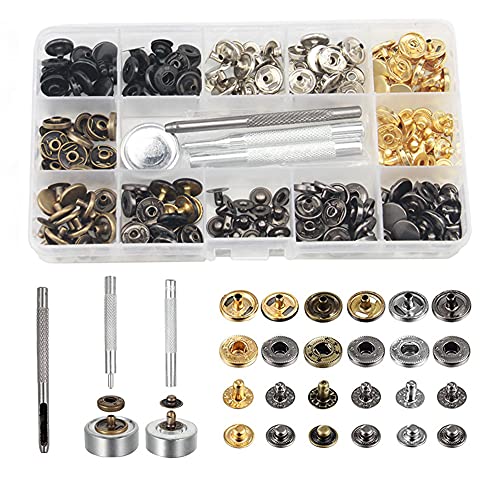 60 Sets Druckknöpfe Metall, Druckknopf aus Leder, Knöpfe Leder Nieten, Druckknöpfe Set, Druckknöpfe mit Stanzwerkzeug Set zum Reparieren und Dekorieren von Kleidung, Taschen, Gürteln, DIY (6 Farben) von YUMUN