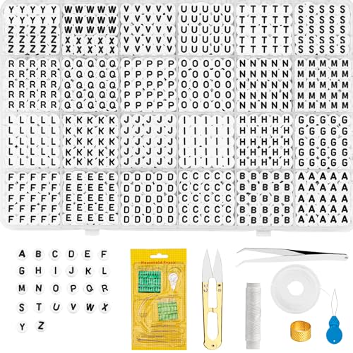 YUNAI 1200 StüCk Weiß Buchstaben Perlen Zum AuffäDeln, 4x7mm Buchstabenperlen ArmbäNder Selber Machen Set A-Z, Perlen Set Schmuck für Halsketten DIY Herstellung, 4 von YUNAI