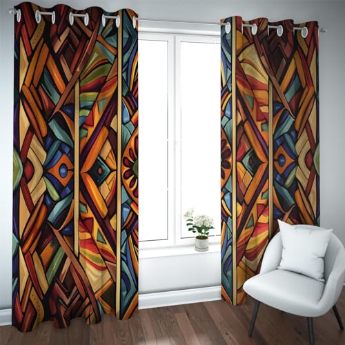 YUNART Cartoon Vorhänge Vintage Bohemian Style Druckmuster Verdunkelung Wärmeisolierte Fenstervorhänge für Schlafzimmer Wohnzimmer 2 Paneele 2X W140xL240cm von YUNART