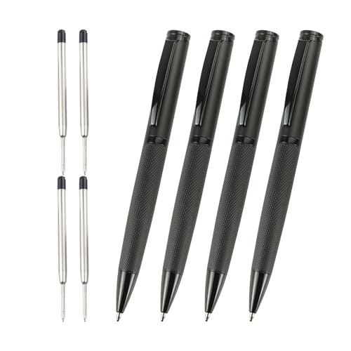 4 x mattschwarzer Wald-Kugelschreiber, mittlere Spitze, Metallstift mit 4 zusätzlichen Kugelschreiberminen, ausgefallener Journaling-Stift für glattes Schreiben, Büro-Profi-Stift für die Arbeit, von YUNCHUN STATIONERY