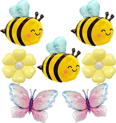 7 Stück Folienballon Gänseblümchen Bienen Schmetterling, Blumen Luftballon Bienen Deko Geburtstag Schmetterling Luftballon, für Kinder Erwachsene Geburtstage, Fotografie, Party Bedarf von YUNHENTONG