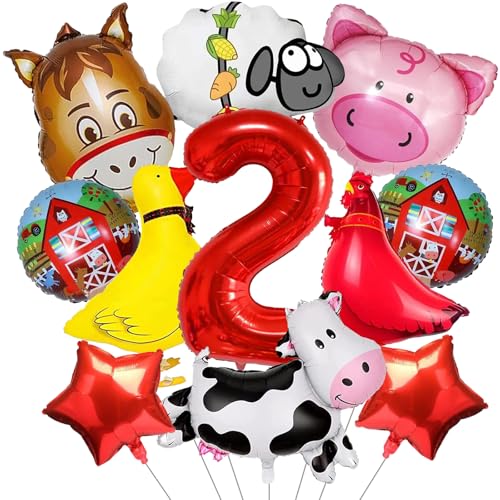 Bauernhof Tiere Folienballon, 11 Stück Farm Luftballons Kindergeburtstag, Helium Ballons Geburtstag Deko Niedlich Tier Folienballons für Bauernhof Themenparty Dekorationen (2 Jahre) von YUNHENTONG