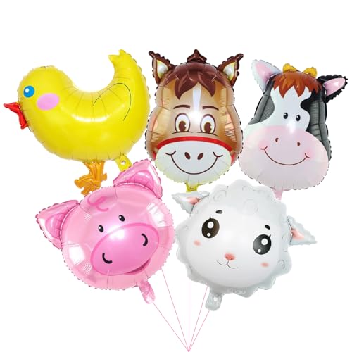 Bauernhof Tiere Folienballon Kindergeburtstag, 5 Stück Farm Balloon Helium Ballons Geburtstag Deko Niedlich Tier Folienballons Kinder für Farm-Themenparty, Partydekorationen, Fotografiezubehör von YUNHENTONG