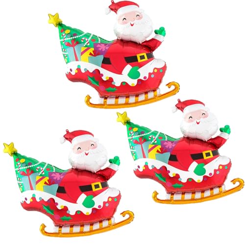 Nikolaus Luftballon, 3 PCS Weihnachtsmann Schlitten Folienballon, Weihnachtsmann-Ballon-Set, Folienballon Weihnachten, Folienballon Weihnachtsmann, Luftballons für Weihnachtliche Partys (B) von YUNHENTONG